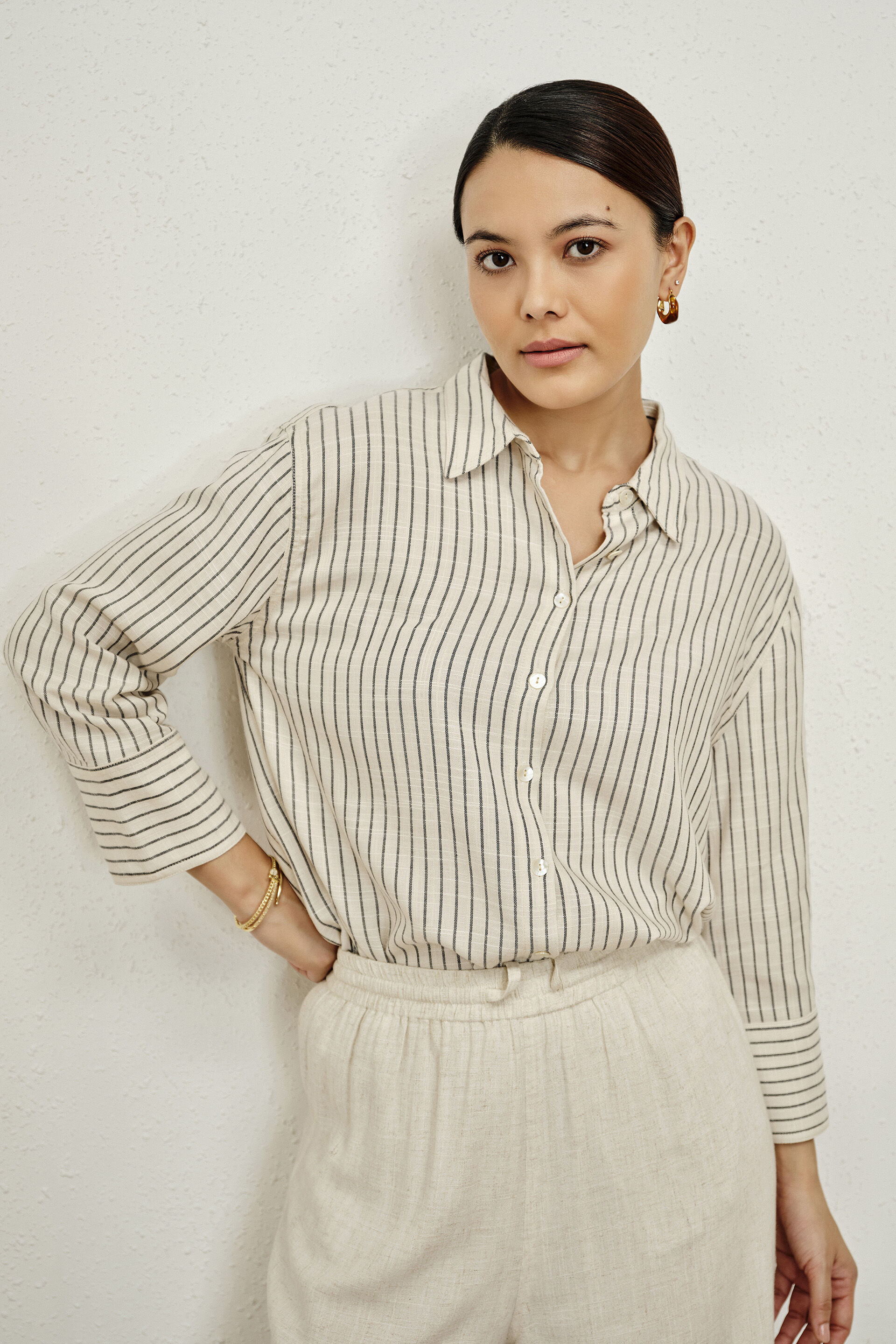 Elyse Beige Striped Shirt